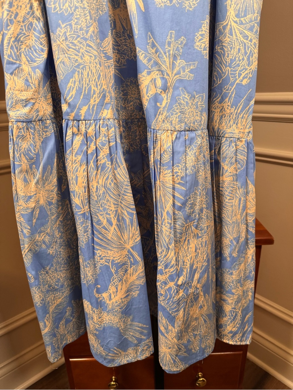 1.STATE XL Blue Cream Tropical Print Tie Waist Maxi Dress NWT - Picture 6 of 8